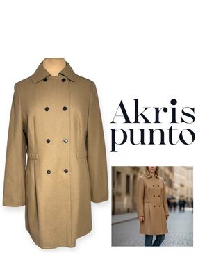 Akris punto wool angora camel tan double breasted peacoat US 12 FR 45 D 42 CBK